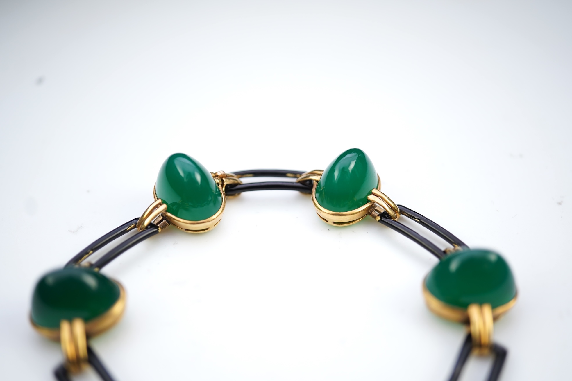Georges Lenfant, a chalcedony and lacquer bracelet, mid 20th century